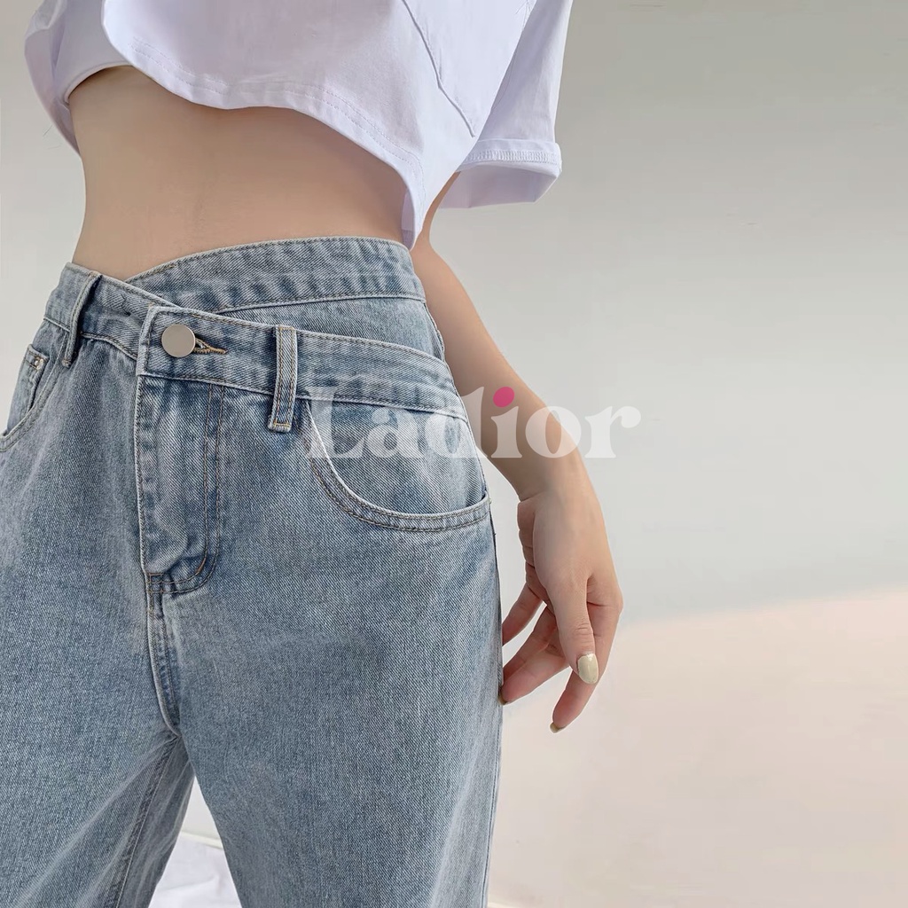 Quần Baggy Jean Nữ Cạp Cao Đai Chéo Hack Dáng Ống Rộng Dáng Suông Quần Bò Nữ Ulzzang Vải Bò Đẹp Có BigSize Ladior Store