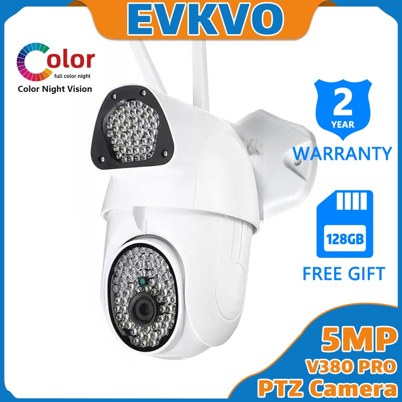 【Free 128G SD Card】 EVKVO V380 PRO APP 135LEDs Full Color Night Vision 5MP WIFI IP Camera Wireless Outdoor PTZ CCTV IP Security Camera Home Surveillance Camera with Siren Light  Motion Detection Alarm