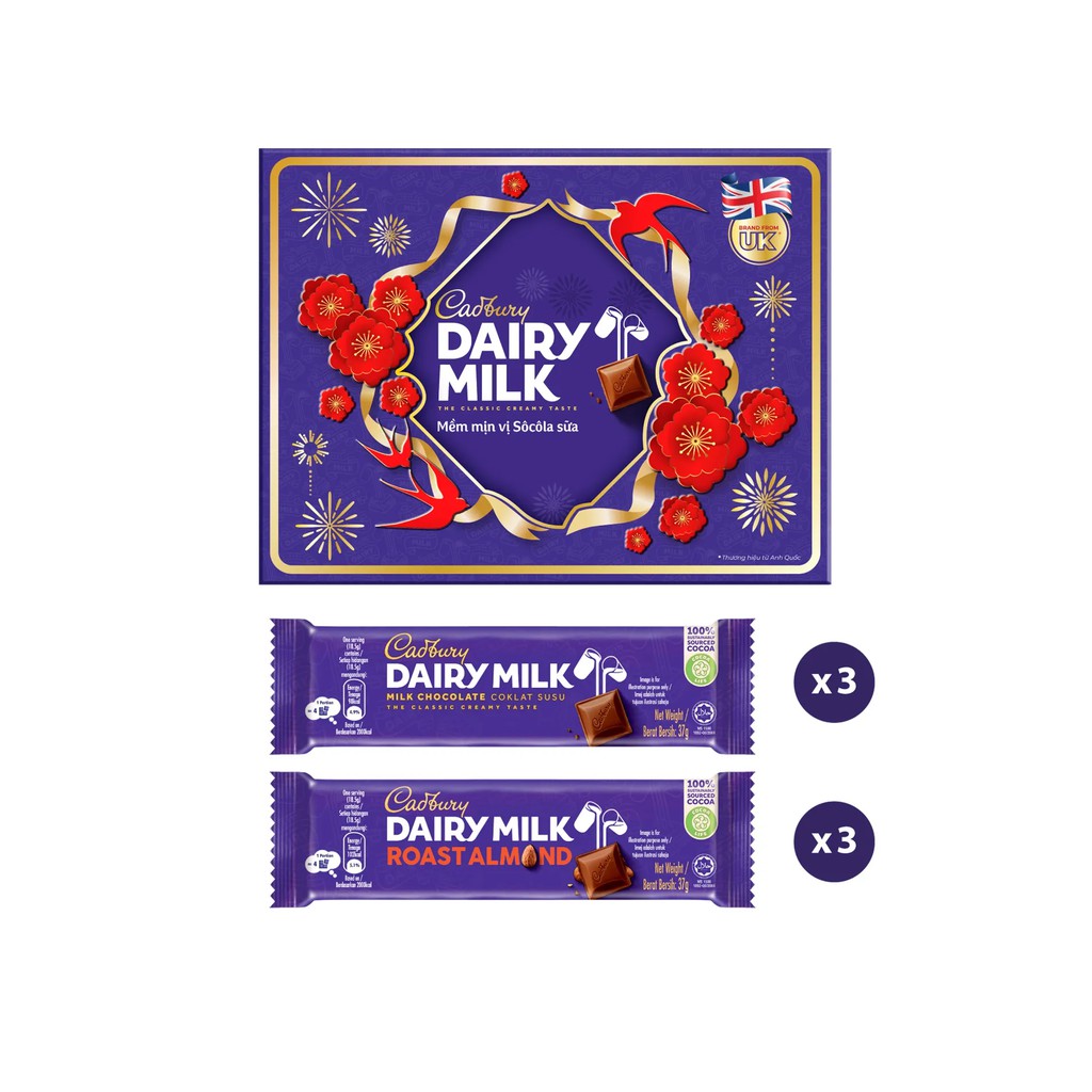 [Giảm 10K cho đơn từ 99K] Set Quà Tặng Socola Cadbury Dairy Milk 222g