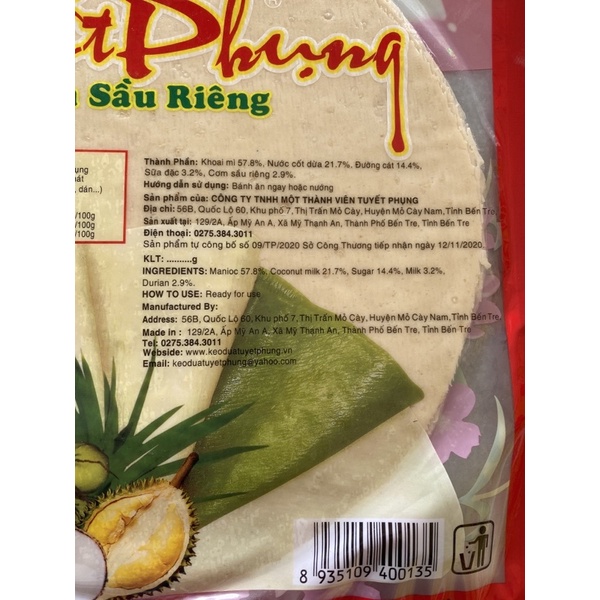 Bánh Phồng Sữa Tuyết Phụng Bến Tre ( đặc biệt lun date mới ) - Cơm sầu riêng , lá dứa