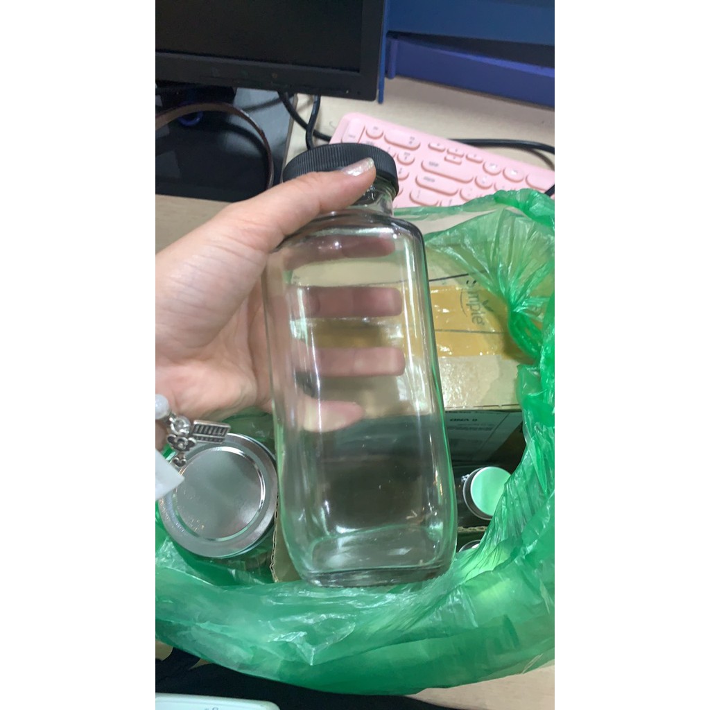 Chai thủy tinh 350ml ~ 500ml vuông dáng cao đựng sữa, nước ép, detox, cafe, sinh tố