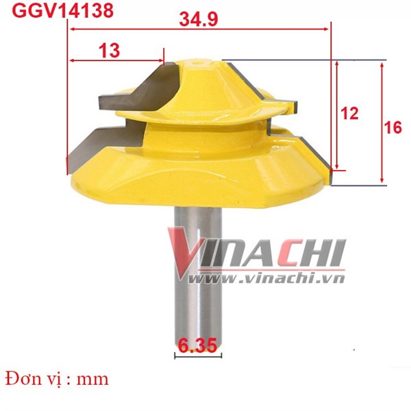 Mũi phay gỗ ghép góc vuông MUWANG vàng MPGGVV