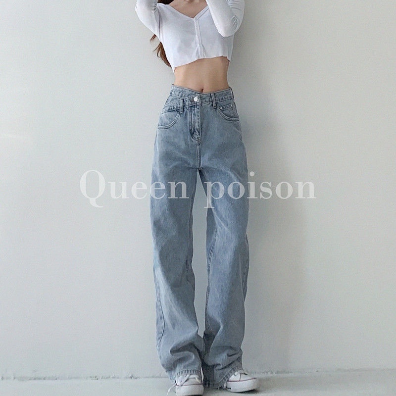 Quần jeans nữ COZOK lưng cao ống rộng thời trang