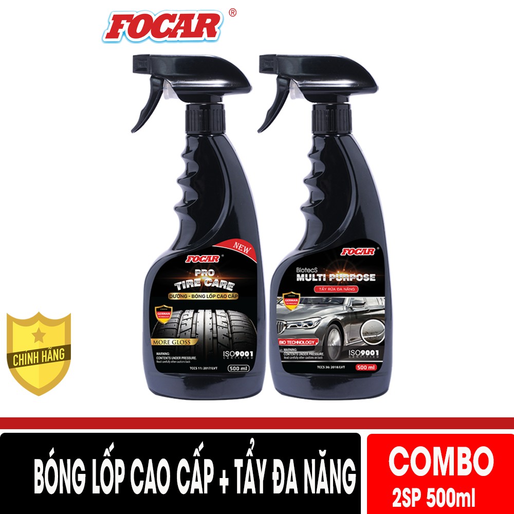 Combo 2 sản phẩm chăm sóc xe dưỡng bóng lốp cao cấp FOCAR 500ml + Dung dịch tẩy đa năng BiotecS FOCAR 500ml