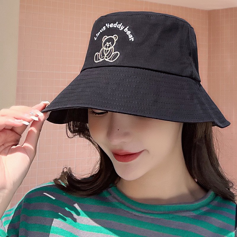 Mũ Bucket Thêu Hình Nón Tai Bèo Vành Cụp Thêu Hình Gấu NhiềU Màu Sắc - Hata24h