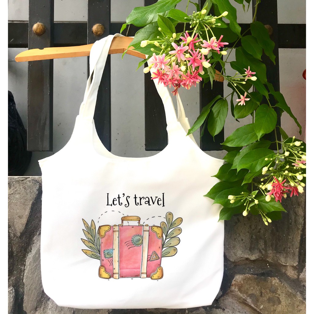 Túi tote bầu vải canvas đeo vai xách ba lô lên và đi _khóa kéo