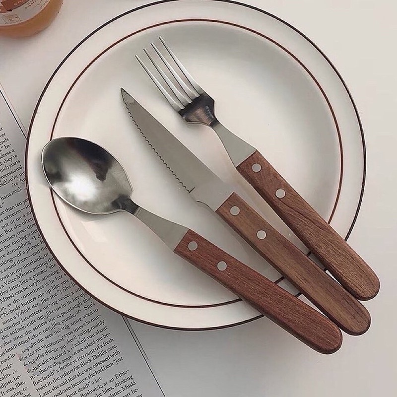Sét dao/dĩa/thìa thép không gỉ, bộ dao dĩa ăn bít tết, dĩa steak cao cấp, BONMI decor Hàn Quốc