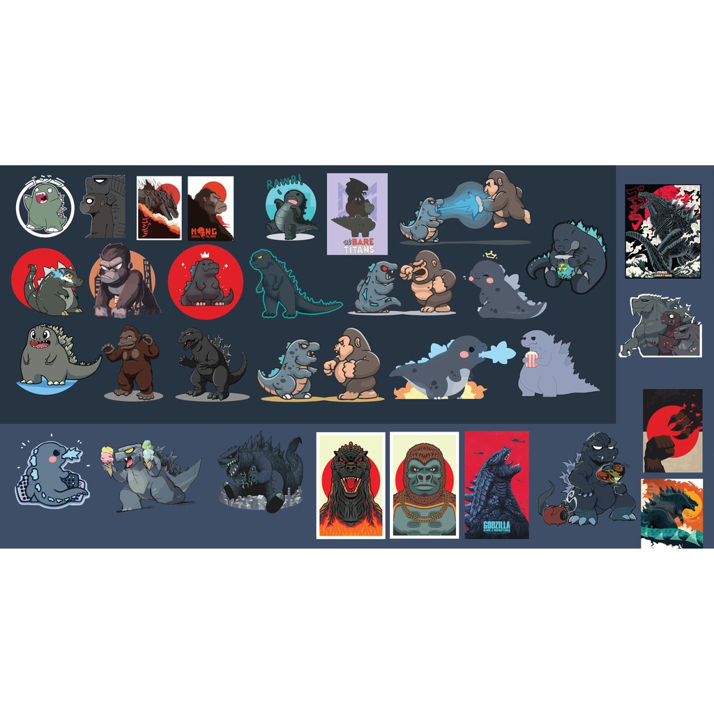 Bán sỉ lẻ - Sticker Rob KINGKONG AND GOZILLA chống nước trang trí laptop, mũ nón bảo hiểm, vali, xe tay ga, ván trượt.