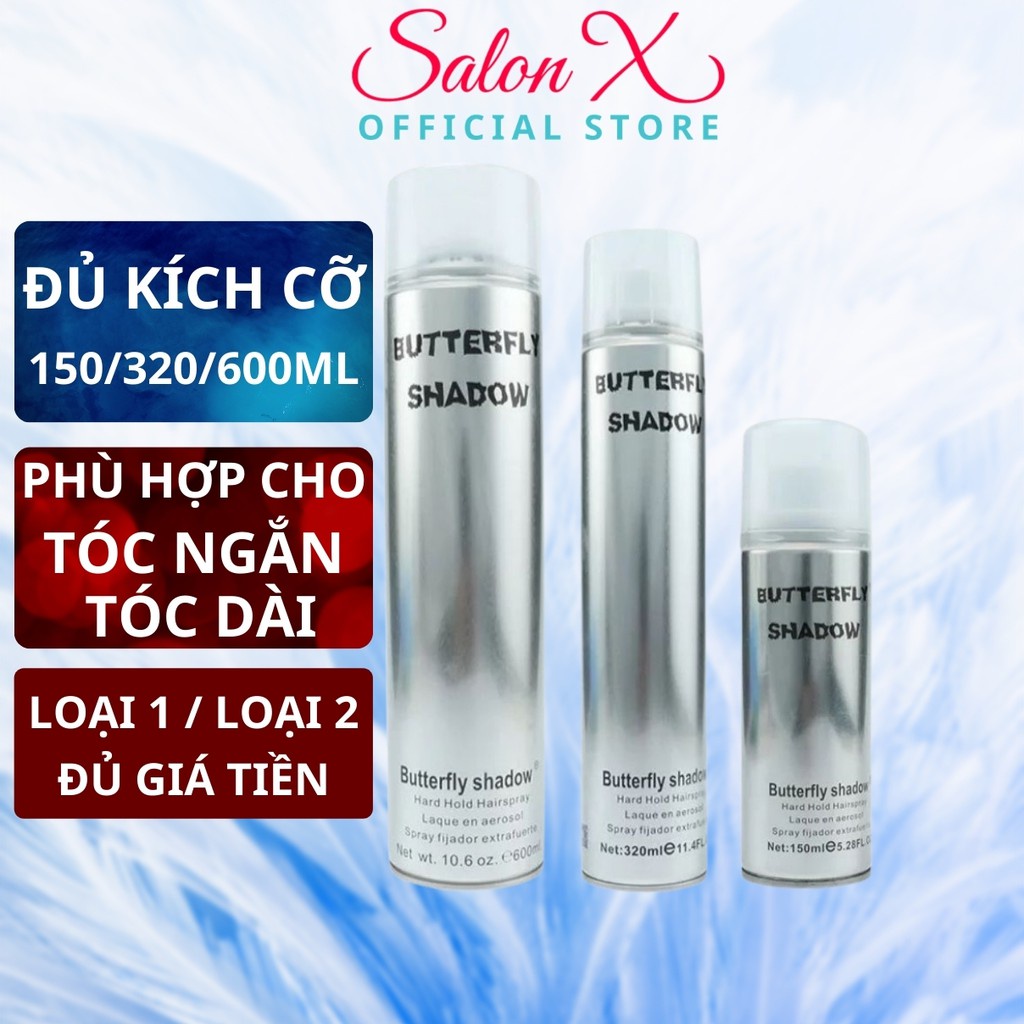 Gôm xịt tóc Butterfly Shadow320ml 600ml Chính hãng, Gôm bạc giữ nếp tạo kiểu nam nữ GM01