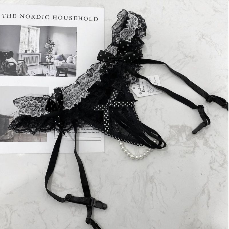 KT07 garter kẹp tất quần lót nữ ren không đáy kèm ngọc sexy gợi cảm clip thật