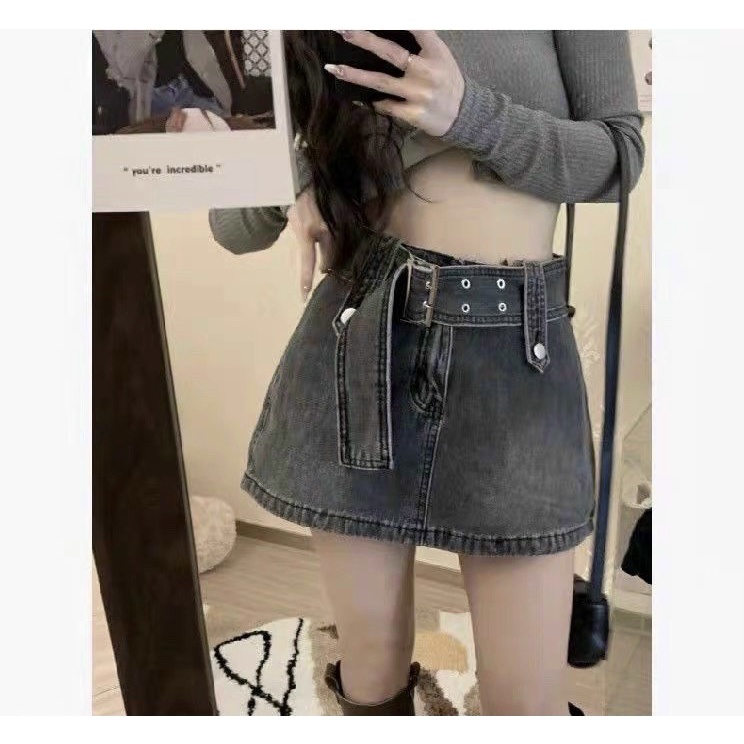 Quần Giả Váy denim Lưng Cao có đai Dáng Ôm -Thời Trang Hàn Quốc Quyến Rũ Cho Nữ | BigBuy360 - bigbuy360.vn