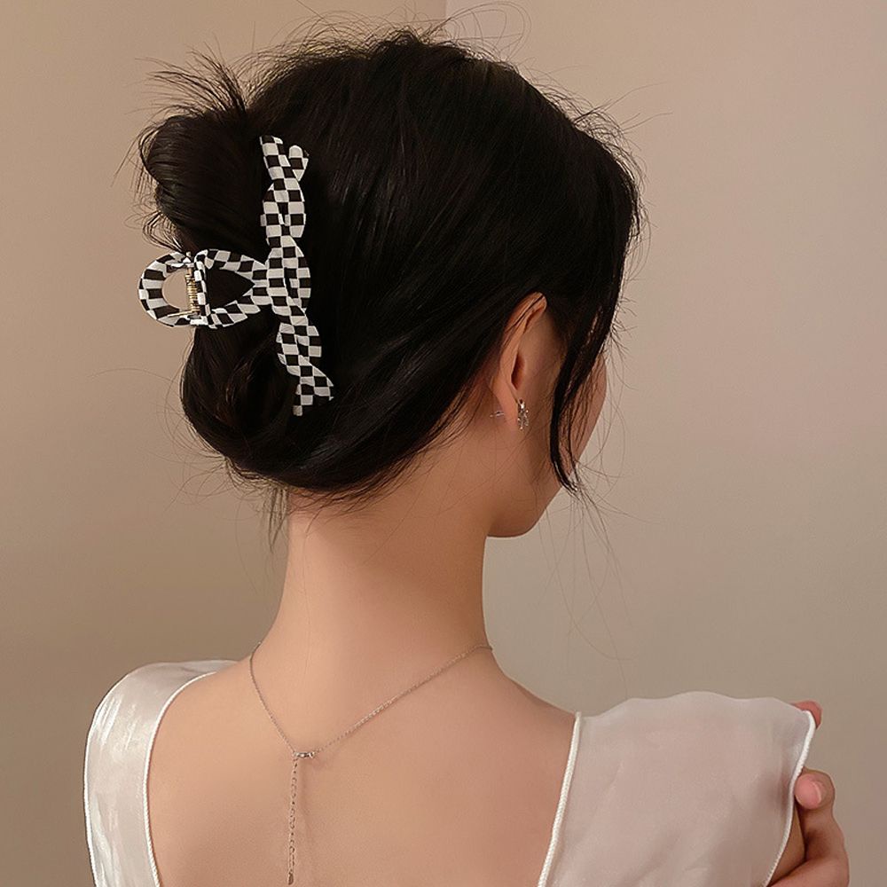 Kẹp Tóc Càng Cua Cỡ Lớn Họa Tiết Sọc Caro Thanh Lịch Cho Nữ