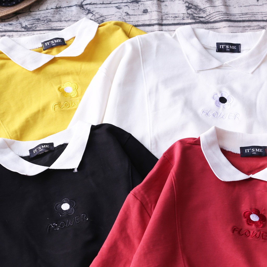 ÁO NỈ THÊU HOA PHỐI CỔ POLO