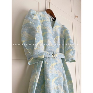 Đầm thiết kế julia dress by cecilia hoạ tiết xanh ngọc gấm xốp mềm mại - ảnh sản phẩm 2