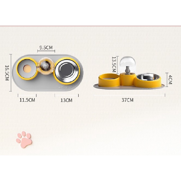 [Hàng Sẵn] Bát ăn cho mèo thú cưng hai ngăn đôi có bát inox khay bình nước tự động Hoạt hình dễ thương【Tennessee052】