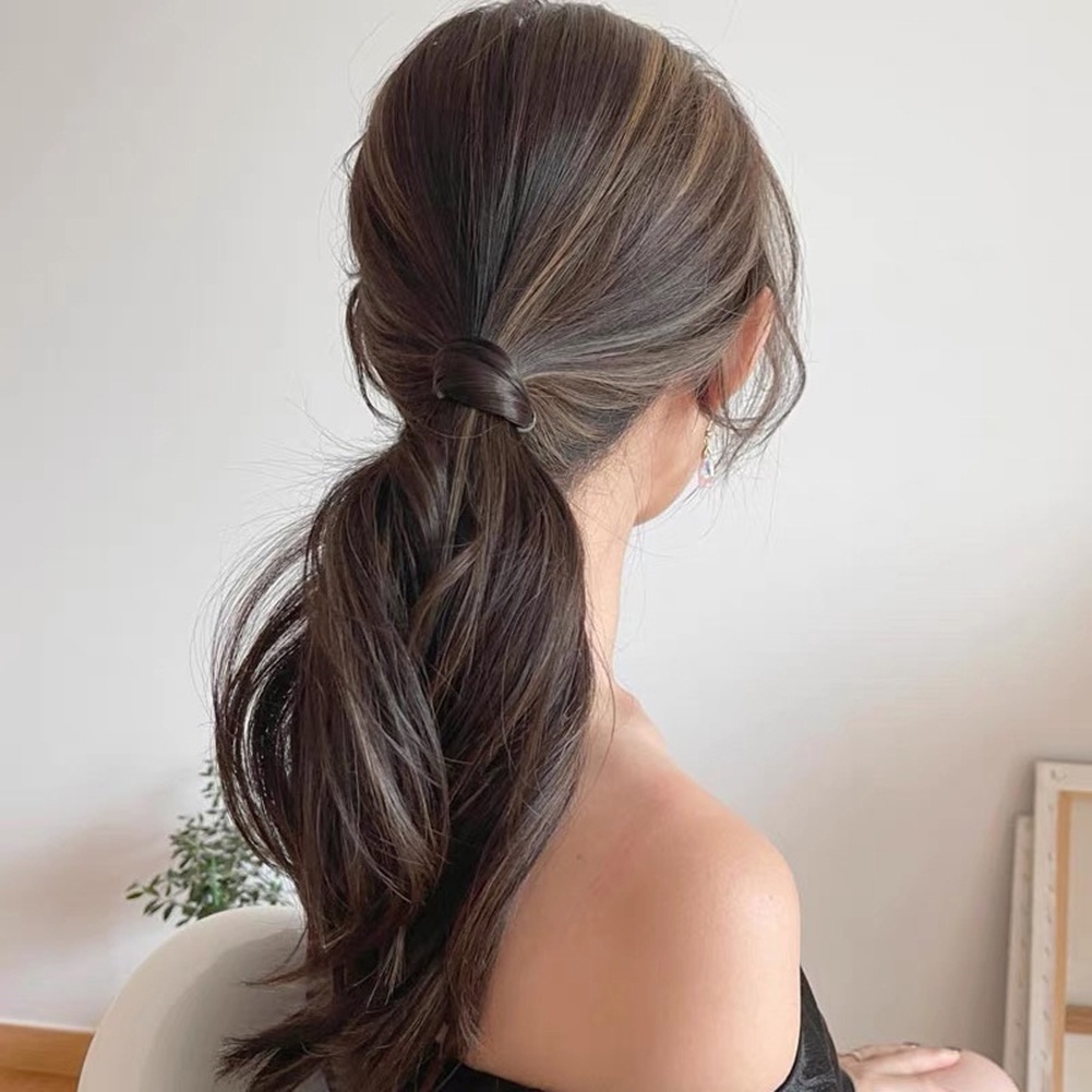 Dây Buộc Tóc Giả Màu Đen Và Nâu Vô Hình Co Giãn Thời Trang
