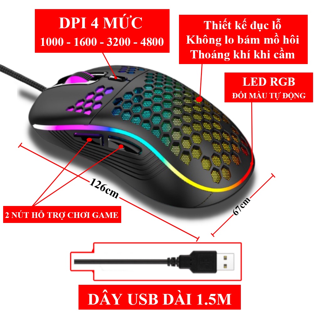 Chuột Máy Tính Gaming Có Dây D110- DPI 4 Cấp Độ và 6 Nút Điều Chỉnh