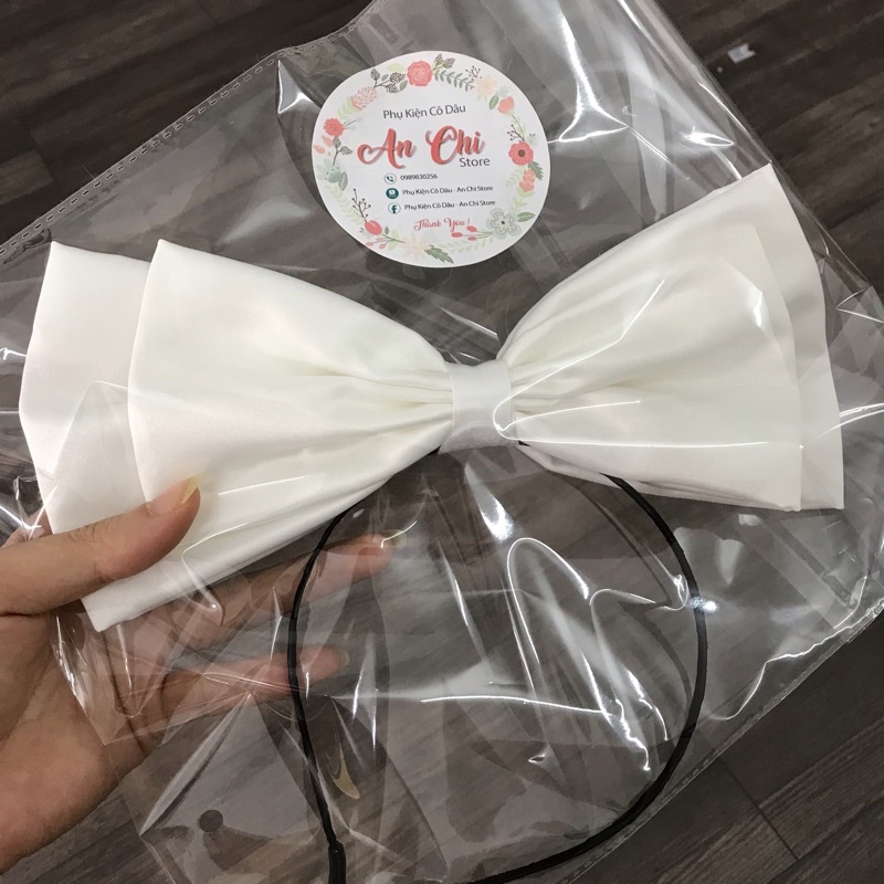 Nơ Lụa cài tóc trắng trơn