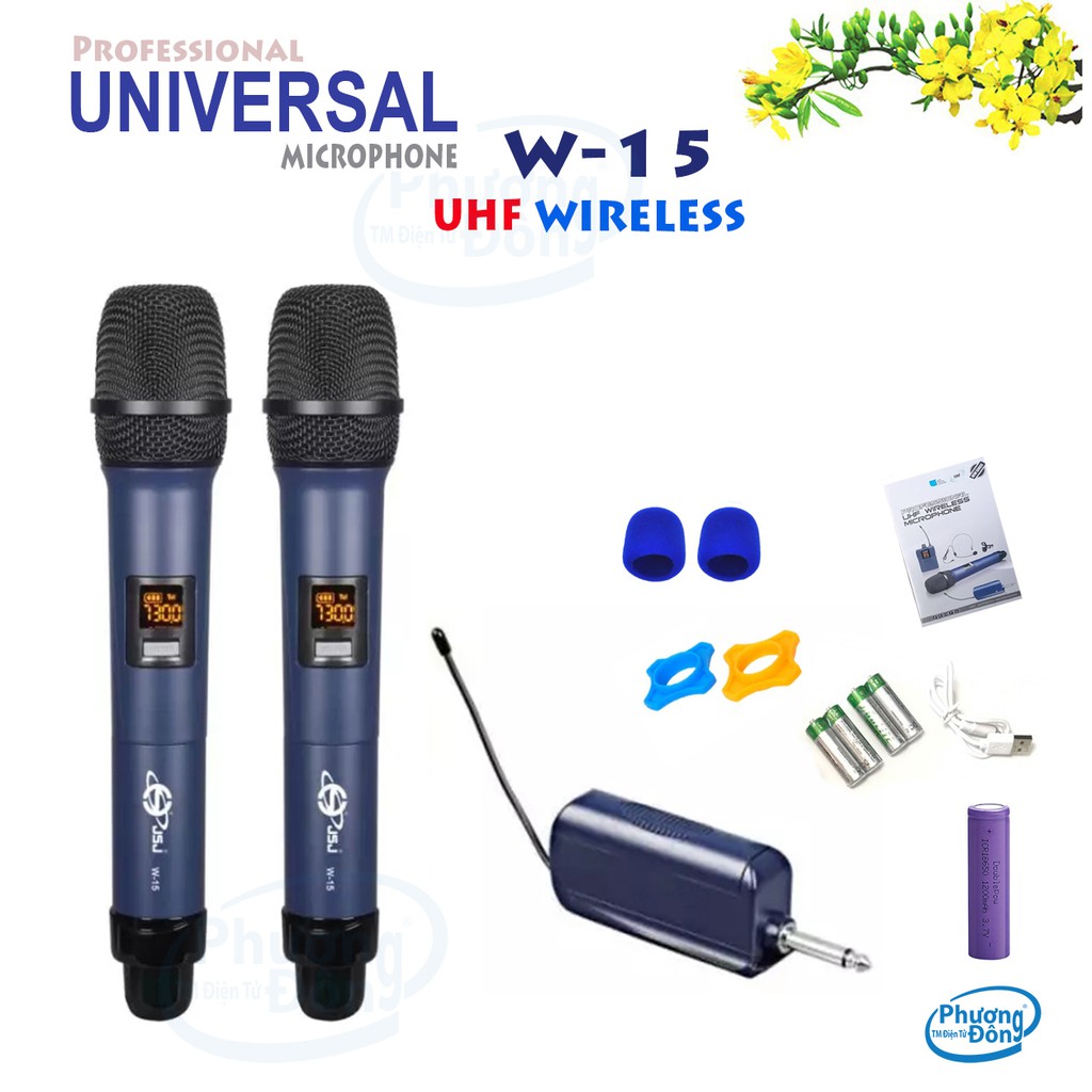 Micro không dây Universal W-15 cho Loa kéo, Loa trợ giảng, Amply Karaoke