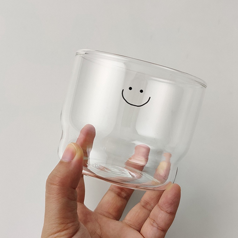 Ly Thủy Tinh Trong Suốt In Hình Mặt Cười Đáng Yêu
