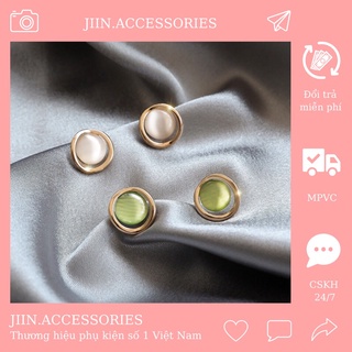Khuyên tai bạc S925 đính đá Opal phong cách Retro 2021 Jiin.accessories