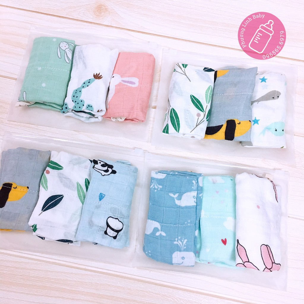 Set 3 khăn mặt xô sợi tre 4 lớp Aden Anai cho bé