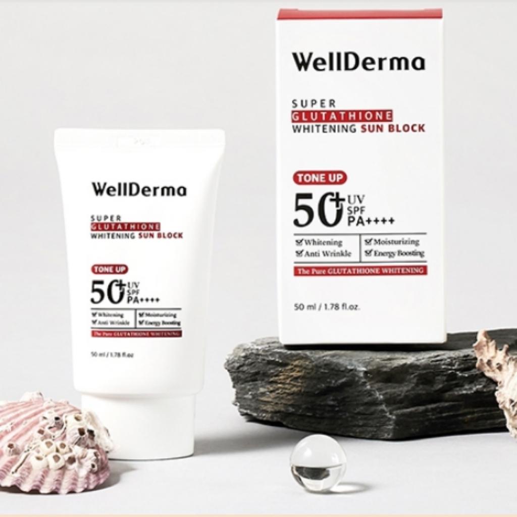 Kem chống nắng Wellderma Super Glutathione Whitening SunBlock ToneUp 50ml - Sale Chính hãng