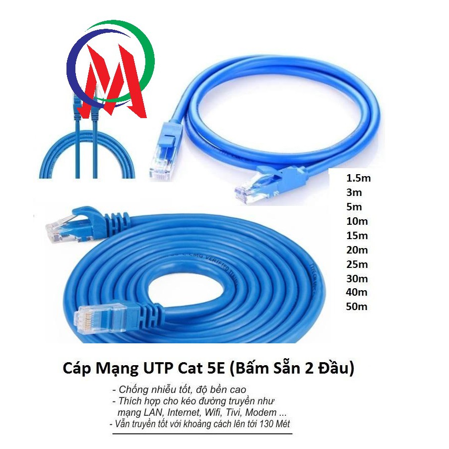 ( Bấm Sẵn 2 Đầu ) Cáp Mạng UTP Cat 5E Dây Xanh Cable Lan UTP Cat 5E - 10m