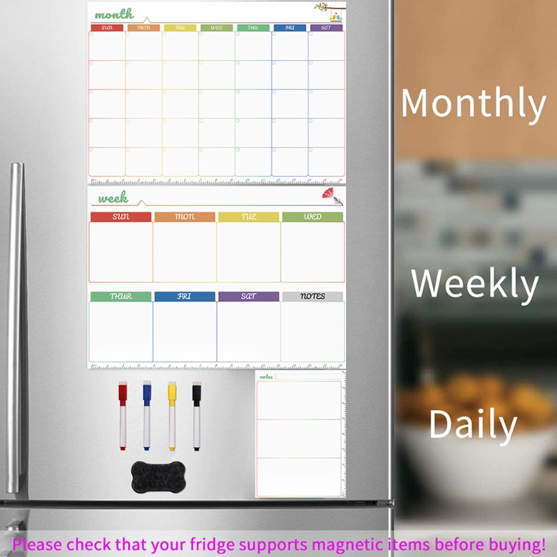 Bộ Bảng Trắng Nam Châm Xóa Được Lịch Sử Dụng Hàng Tuần / Tháng Gắn Tường / Tủ Lạnh