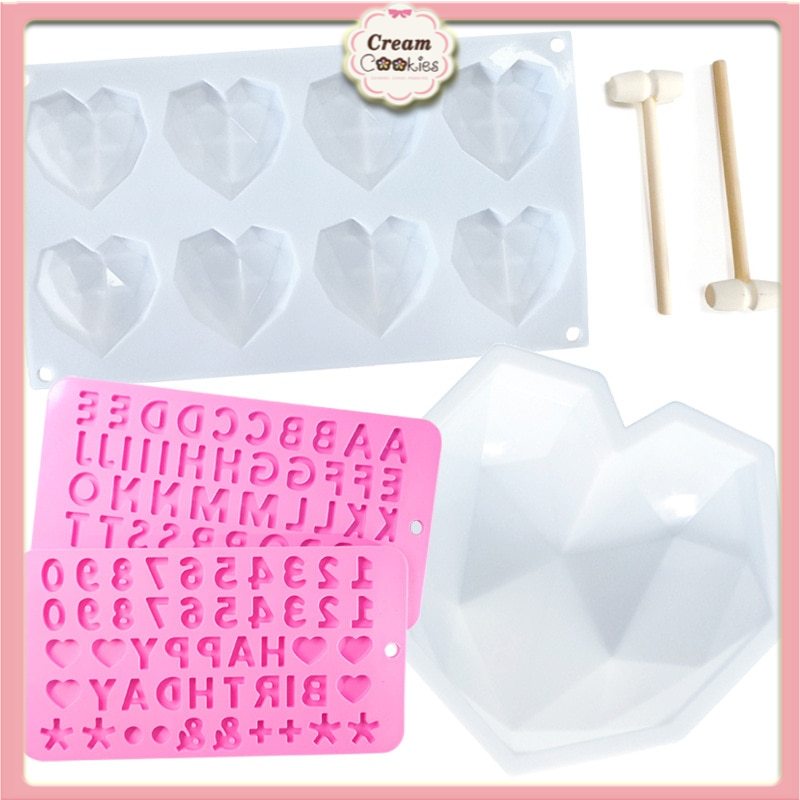 ✿✿✿Khuôn 3D Kim Cương Trái Tim Bằng Silicone Khuôn Làm Bánh Nướng Bánh Xốp Voan Chocolate Mousse✿✿✿