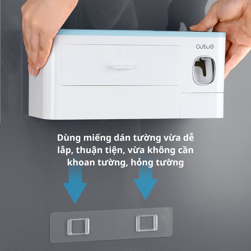 Bộ Nhả Kem Đánh Răng Tự Động SMARTCHOICE 3 Cốc, Kệ Dán Tường (Tặng Kèm Miếng Dán)
