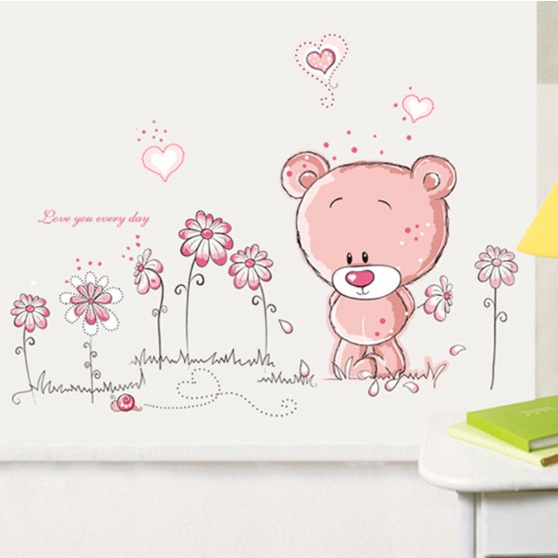 Decal trang trí tường - Chú gấu teddy hông xinh xắn