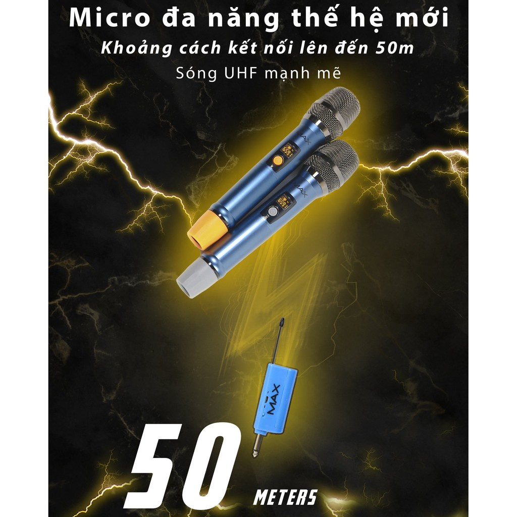 Bộ 2 Micro không dây đa năng karaoke Max 56 Nâng cấp từ Max 39 Hút âm tốt chốg hú Sạc pin ngay trên mic Led màn hình