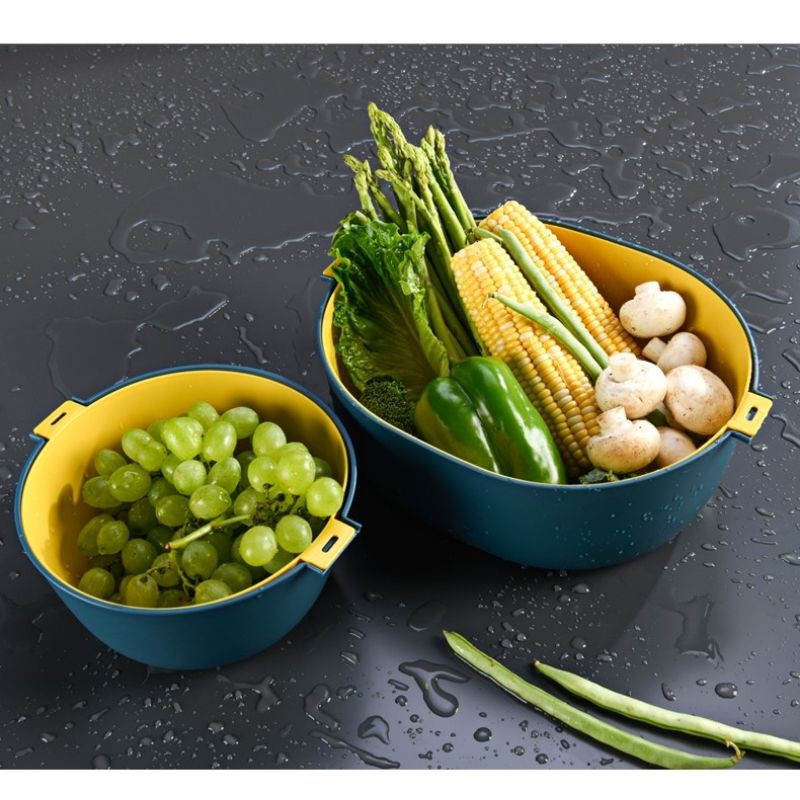 Thau,Chậu Rửa 2 Tầng Hiện Đại, Hàng Cao Cấp, Tự Thoát Nước, Rửa Rau Củ Quả Tiện Dụng