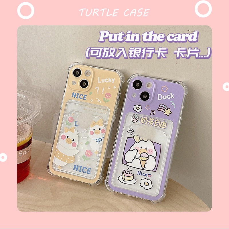 Ốp lưng iphone ốp Điện Thoại Họa Tiết Hoạt Hình Chú Vịt Kèm Ngăn Đựng Thẻ Cho iPhone 14 13 12 11 PROMAX XS XR XSMAX SE2020 6 7 8P