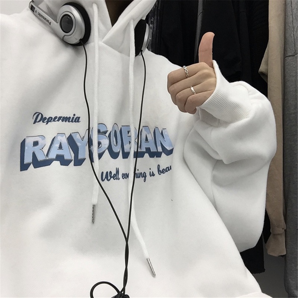 Áo hoodie dáng rộng in họa tiết phong cách Hàn Quốc thời trang thu đông 2021 dành cho nữ