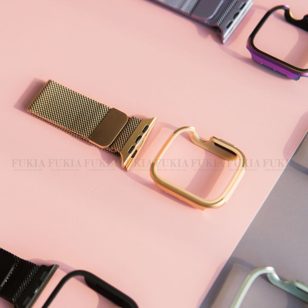 Combo dây thép và ốp viền thép dành cho Apple Watch đồng hồ thông minh Series 1/2/3/4/5/6/SE size 38/40/42/44 mm