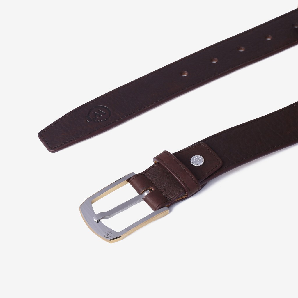Thắt Lưng Nam Da Bò Màu Nâu Cao Cấp Mặt Khóa Tungsten Màu Trắng, Vàng WT Leather 149021501, 149011501