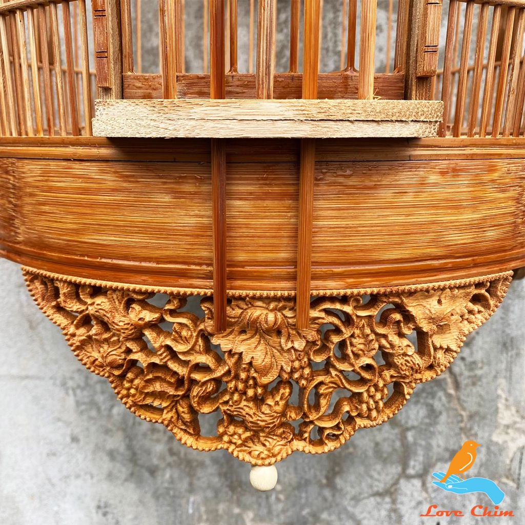 Lồng chim Họa Mi đục đẹp, Lồng chim Mi chất liệu trúc già đục họa tiết sắc nét, Lồng Họa Mi LOVECHIM