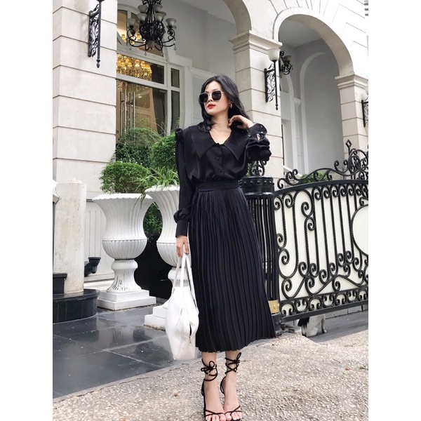 VELLE DESIGN áo sơ mi lụa nhung Layla, chất lụa nhung mượt mát không nhăn