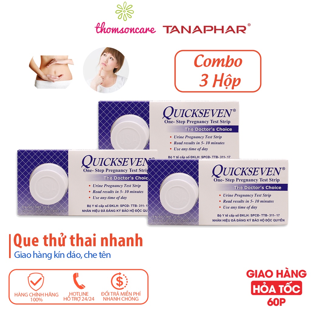 Combo 3 que thử thai Quickseven Che tên khi giao - test thử thai nhanh tại nhà,2 vạch sớm, nhanh hiệu quả tức thì