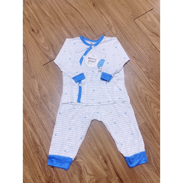 Bộ sơ sinh pha tre Minky Mom kẻ hoạ tiết