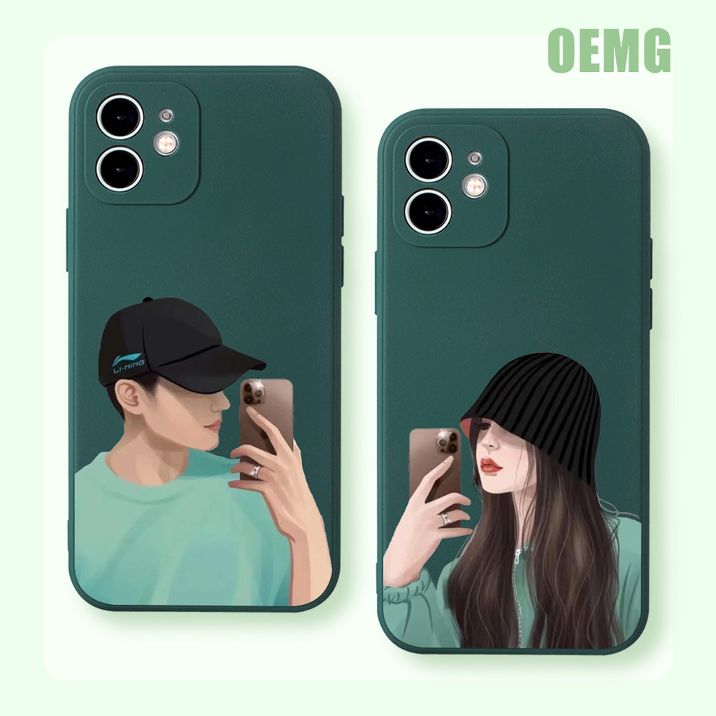 Ốp điện thoại viền vuông họa tiết cặp đôi dễ thương Thời trang cho for iPhone 11 12 13 PRO MAX SE 2020 ip 8 7 6 6S PLUS X XR XS ZJ594