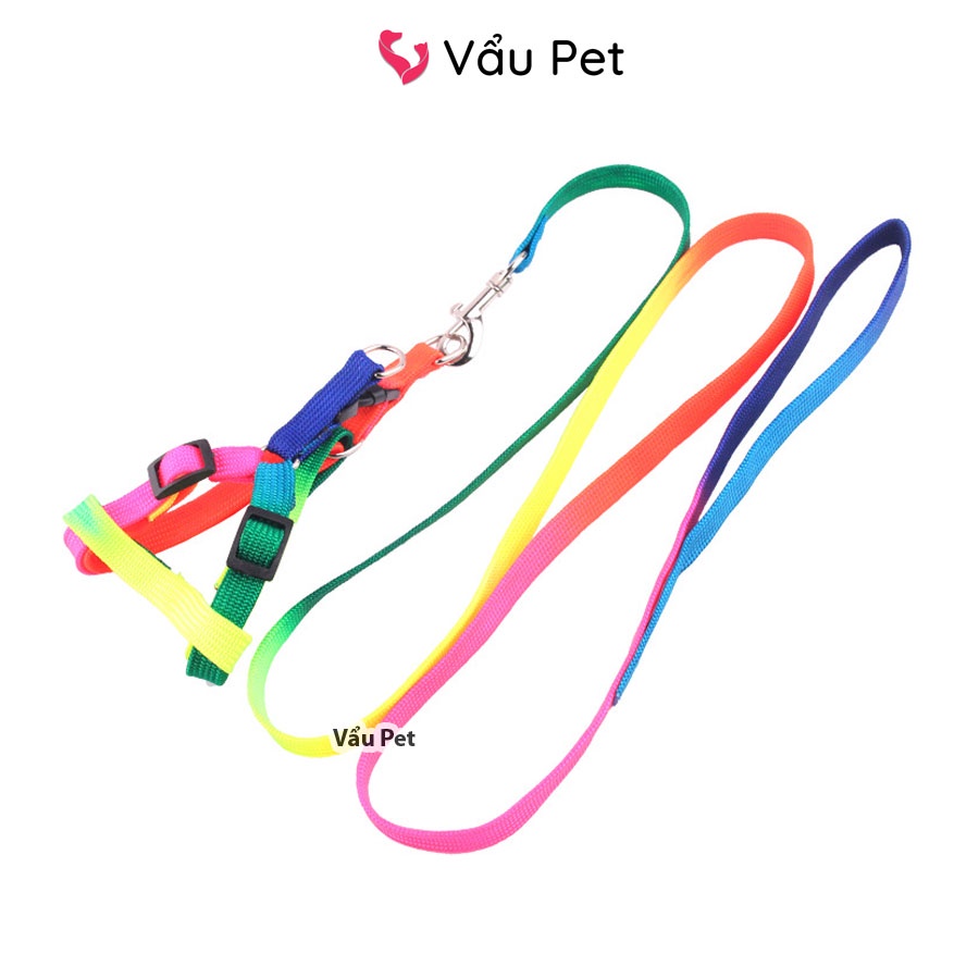 Xích chó mèo cầu vồng kèm yên ngựa - Dây xích chó mèo đi dạo Vẩu Pet Shop