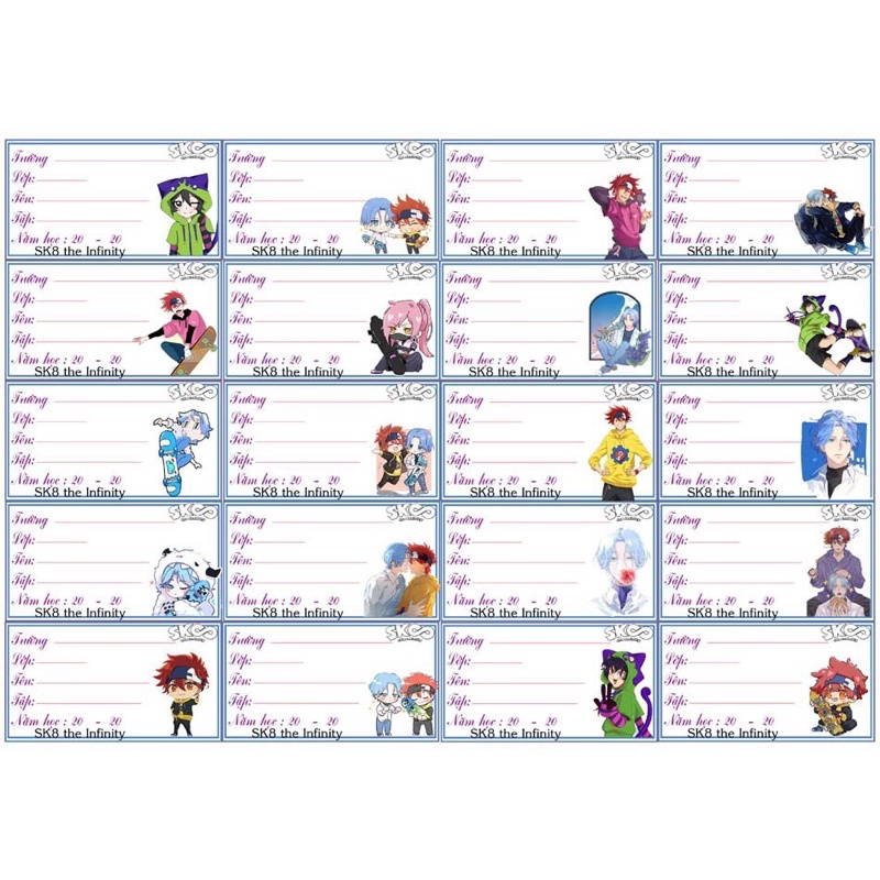 Nhãn vở anime SK8 The Infility 20-60 cái khác nhau/ nhãn vở SK8 Vô cực