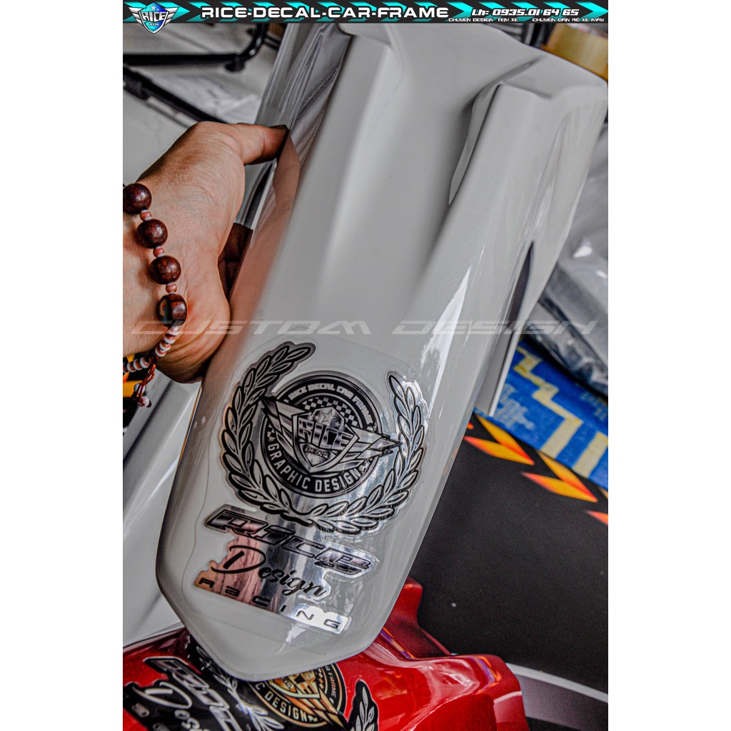 Tem Dán Dè Xe máy Rice decal car frame  Chất Liệu Crom xịn