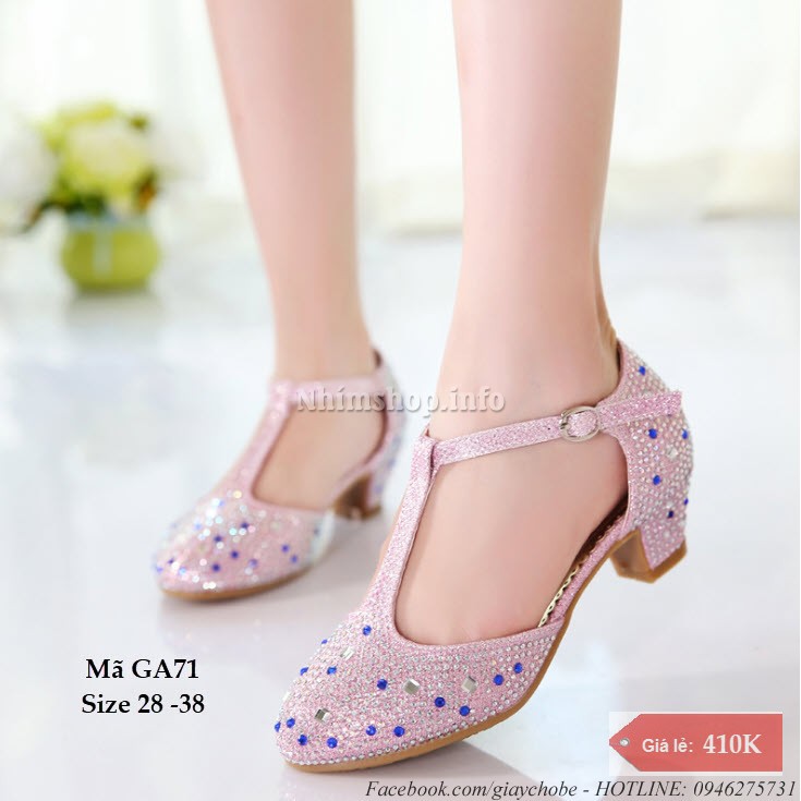 Giày cao gót cho bé gái 3 – 12 tuổi GA71 quai mềm đế cao 3-5 phân mặc váy công chúa đi tiệc sang trọng và duyên dáng