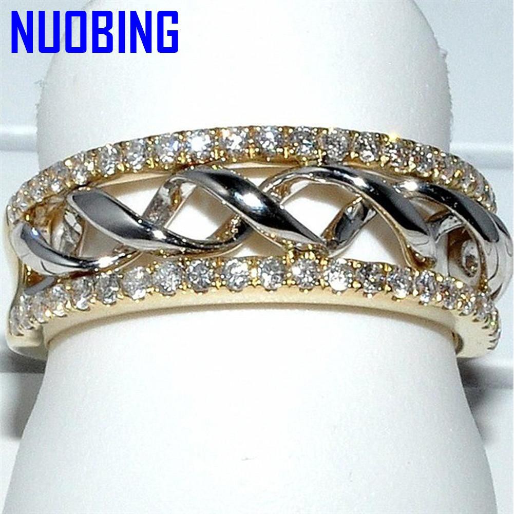 Fashion Design Layered Cross Aaa Zircon Diamonds Gemstones Rings For Women Gold & White Silver Color Jewelry Bijoux Accessory|Rings|