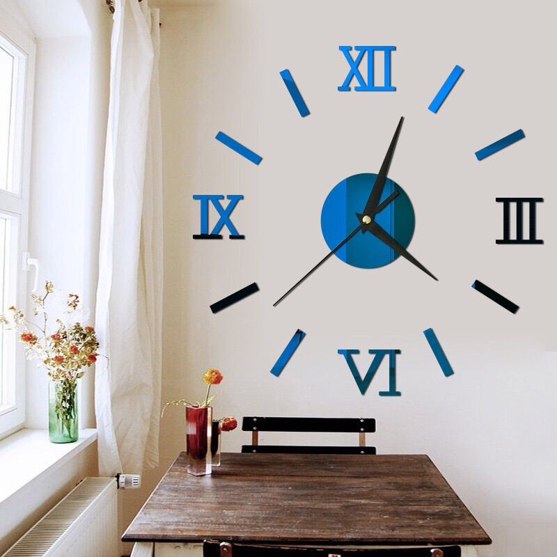 3D Wall Clock Large Roman Numerals Design Round DIY Self Adhesive Living Room Clocks Wall Stickers