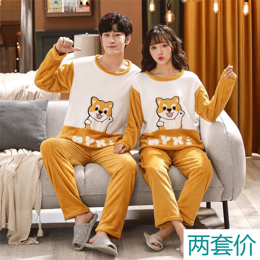 Bộ đồ ngủ 2 món vải flannel dày size lớn thời trang thu đông dành cho các cặp đôi